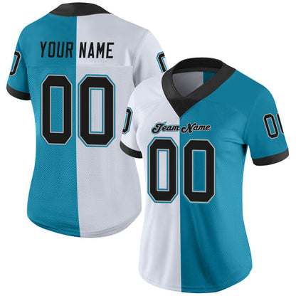 Frenzidea Custom Panther Blue Black-White Mesh Split Fashion Football Jersey