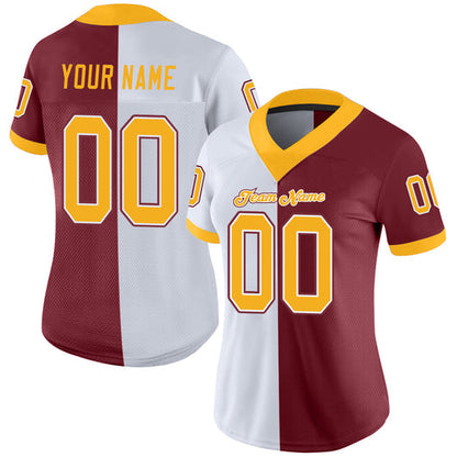 Frenzidea Custom Burgundy Gold-White Mesh Split Fashion Football Jersey