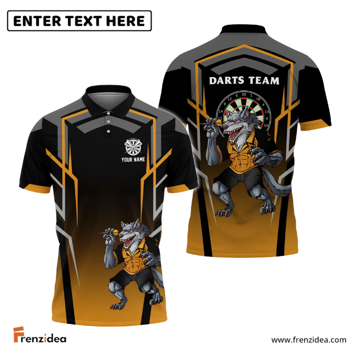 Frenzidea Darts Wolf Orange Black Custom Polo Shirts