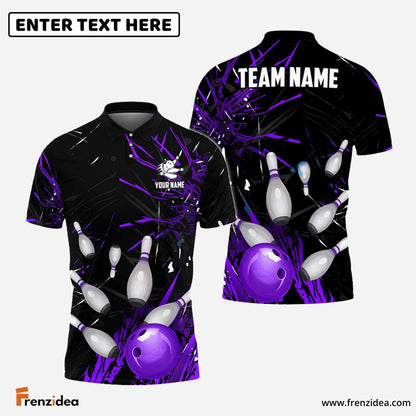 Frenzidea Bowling And Pins Break Glass Pattern Customized Name 3D Shirt (5 Colors)