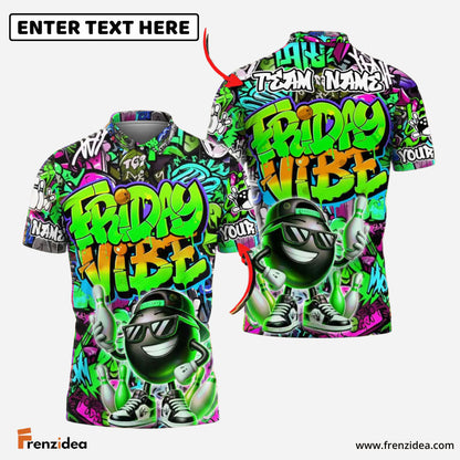 Frenzidea Bowling And Pins Friday Vibe Graffiti Street Style Customized Name, Team Name 3D Shirt (4 Colors)