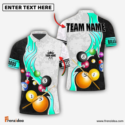 Frenzidea Billiards Ball 8 Metallic Flame Pattern Personalized Name Shirt (4 Colors)