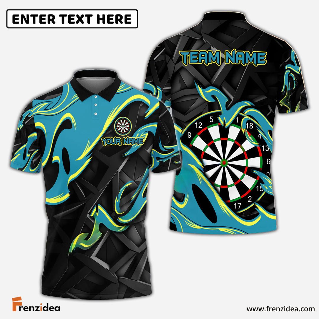 Frenzidea Darts Animated Fire Personalized Name, Team Name Shirt (4 Colors)