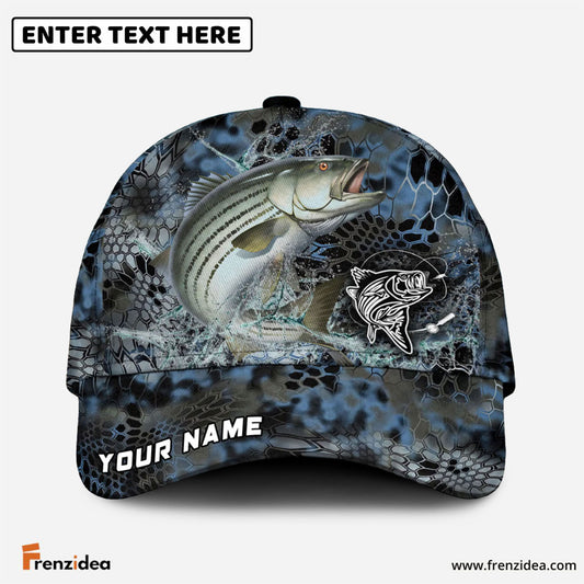 Frenzidea Striped Bass Fishing Blue Kryptek Camo Personalized Cap