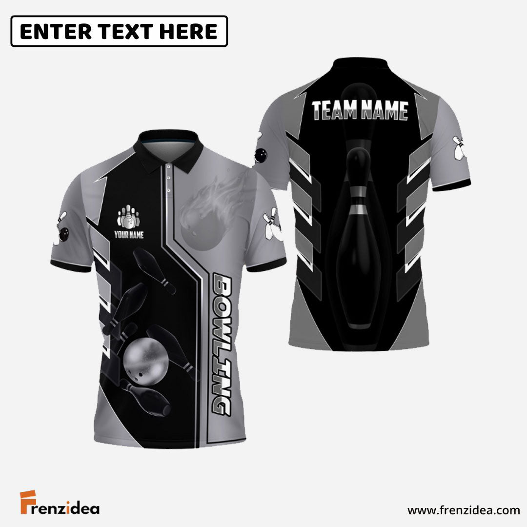 Frenzidea Bowling And Pins Premium Line Customized Name 3D Shirt (4 Colors)