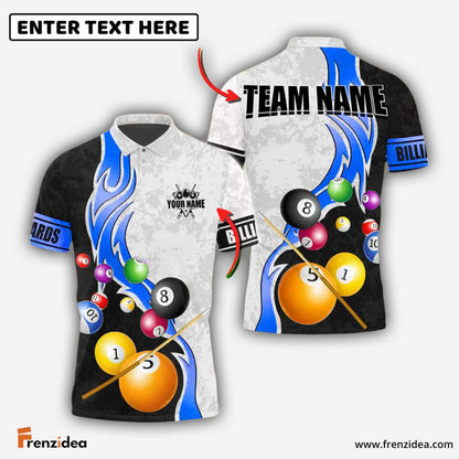 Frenzidea Billiards Ball 8 Metallic Flame Pattern Personalized Name Shirt (4 Colors)