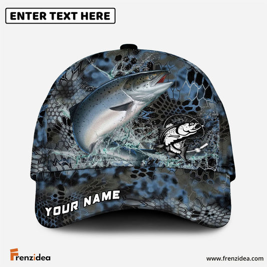Frenzidea Salmon Fishing Blue Kryptek Camo Personalized Cap