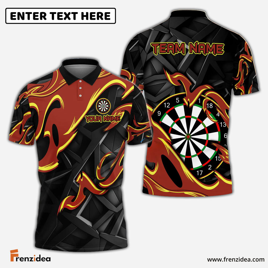 Frenzidea Darts Animated Fire Personalized Name, Team Name Shirt (4 Colors)