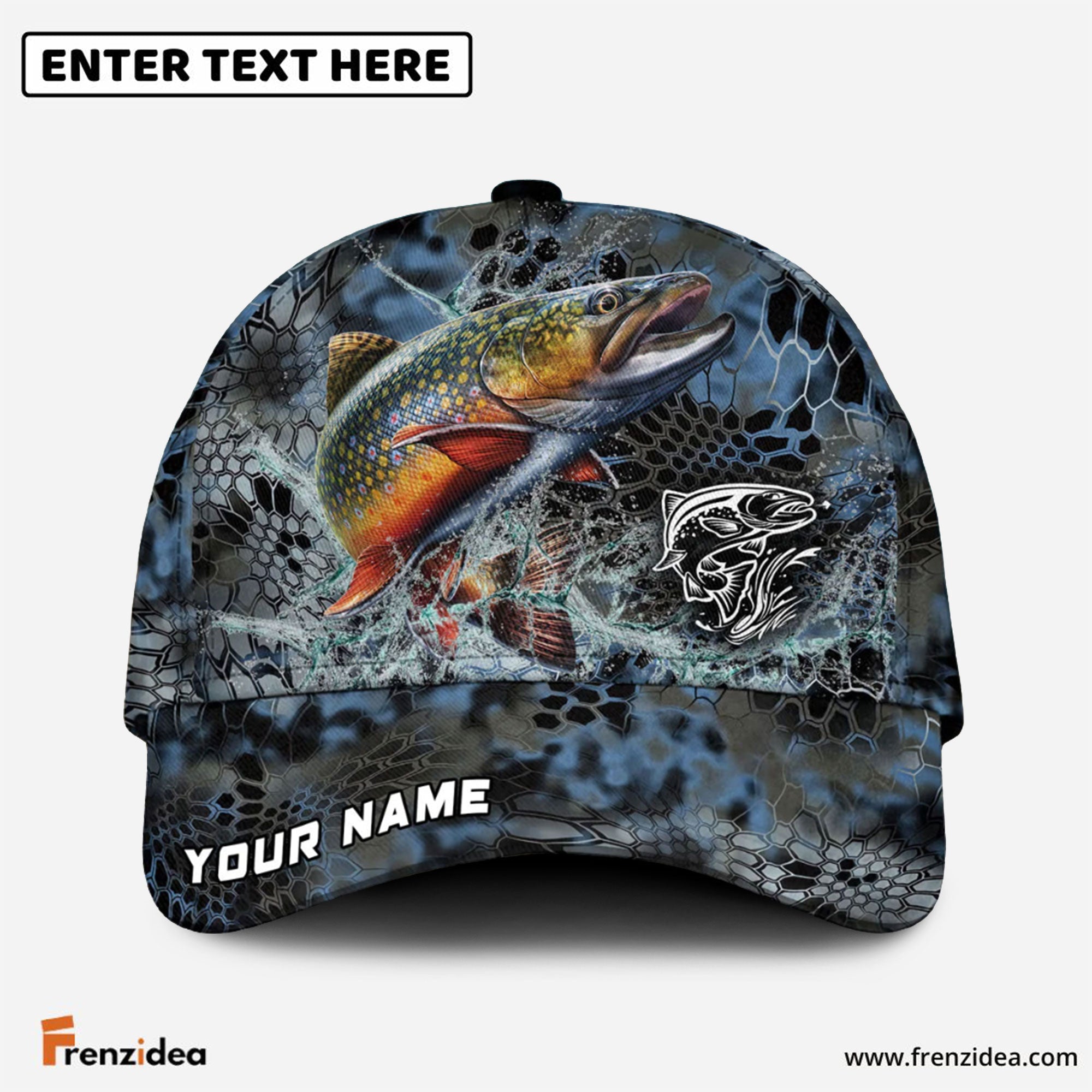 Frenzidea Trout Fishing Blue Kryptek Camo Personalized Cap