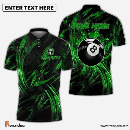 Frenzidea Billiards Ball 8 Grunge Curved Fire Personalized Name, Team Name Unisex Shirt (4 Colors)