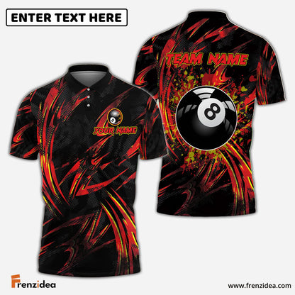 Frenzidea Billiards Ball 8 Grunge Curved Fire Personalized Name, Team Name Unisex Shirt (4 Colors)