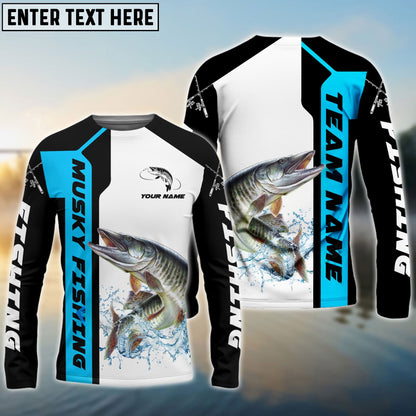 Frenzidea Musky Fishing Blue Line Sport Custom Name & Team Name 3D Shirts