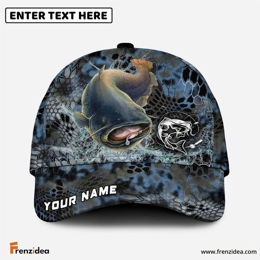 Frenzidea Catfish Fishing Blue Kryptek Camo Personalized Cap