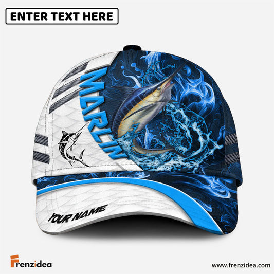 Frenzidea Marlin Fishing White Blue Lava Sport Personalized Cap
