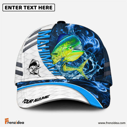 Frenzidea Mahi mahi Fishing White Blue Lava Sport Personalized Cap