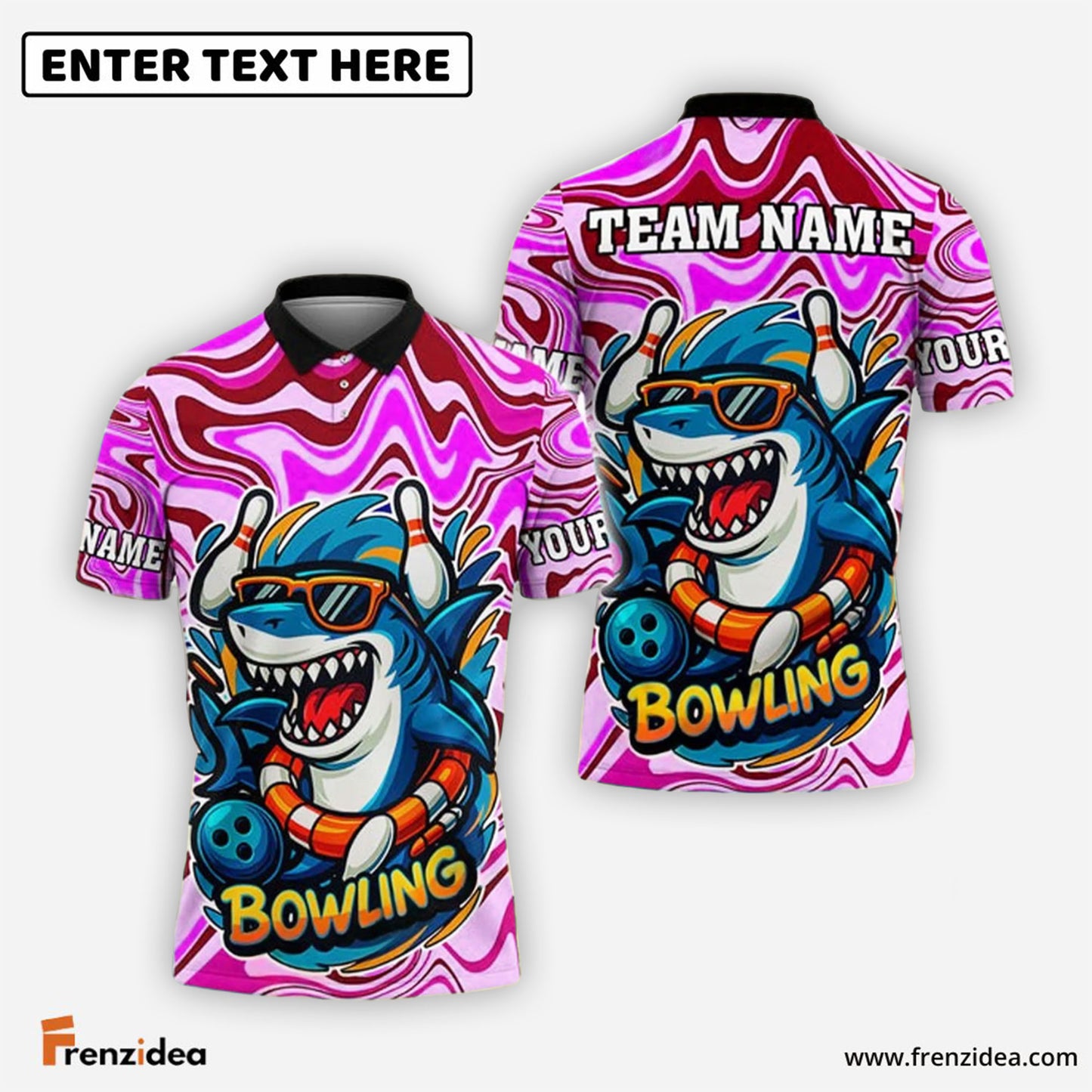 Frenzidea Bowling And Pins Shark Happy Summer Customized Name, Team Name 3D Shirt (4 Colors)