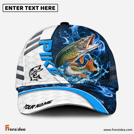 Frenzidea Pike Fishing White Blue Lava Sport Personalized Cap
