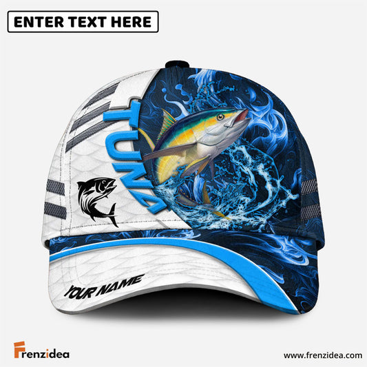 Frenzidea Tuna Fishing White Blue Lava Sport Personalized Cap