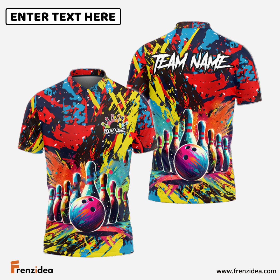 Frenzidea Bowling Graffiti Paint Old School Customized Name, Team Name 3D Shirt