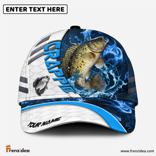 Frenzidea Crappie Fishing White Blue Lava Sport Personalized Cap