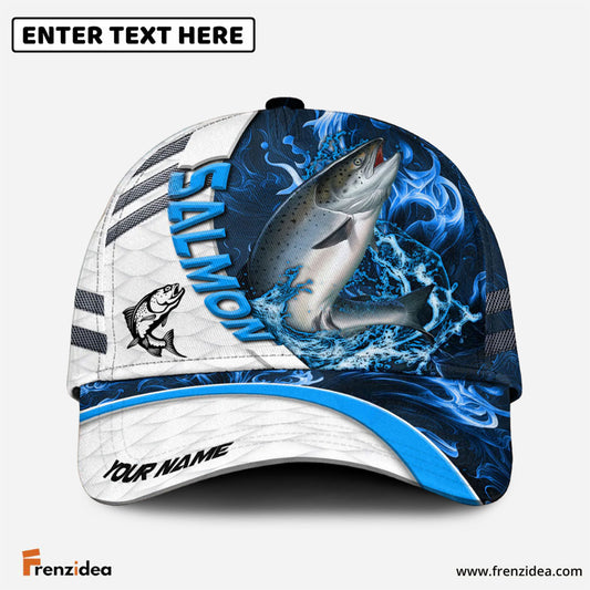 Frenzidea Salmon Fishing White Blue Lava Sport Personalized Cap