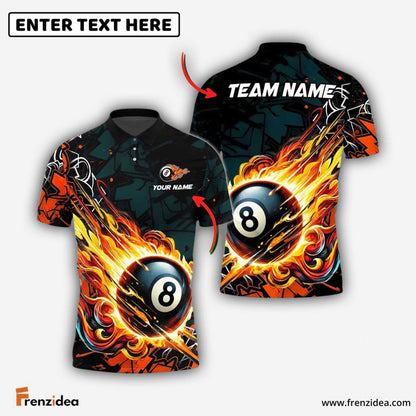 Frenzidea Billiards Ball 8 Fireball Magic Personalized Name Shirt (4 Colors)