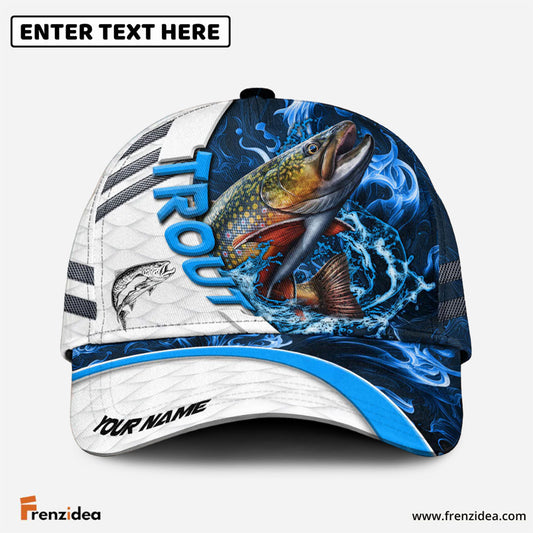 Frenzidea Trout Fishing White Blue Lava Sport Personalized Cap