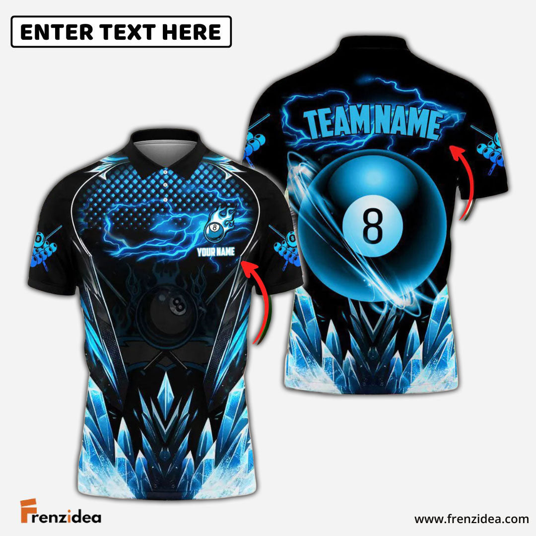Frenzidea Billiards 8 Ball Premium Icy Pattern Personalized Name, Team Name Unisex Shirt (4 Colors)