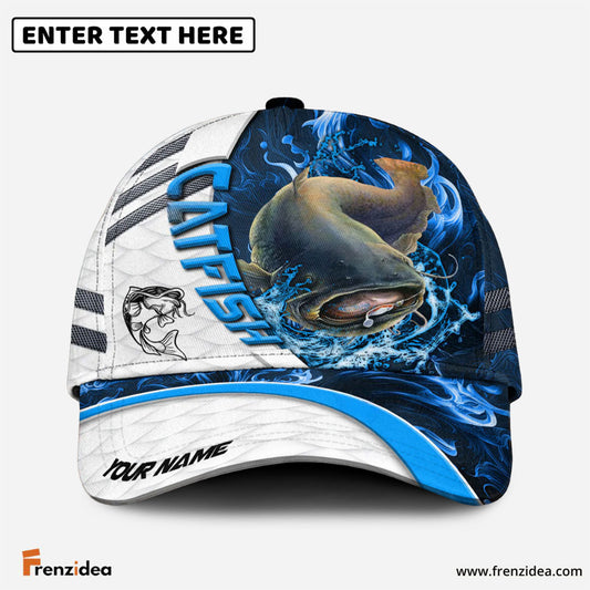 Frenzidea Catfish Fishing White Blue Lava Sport Personalized Cap