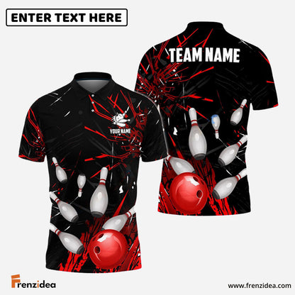 Frenzidea Bowling And Pins Break Glass Pattern Customized Name 3D Shirt (5 Colors)