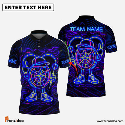 Frenzidea Darts Neon Dartboard Champion Personalized Name, Team Name Shirt (4 Colors)