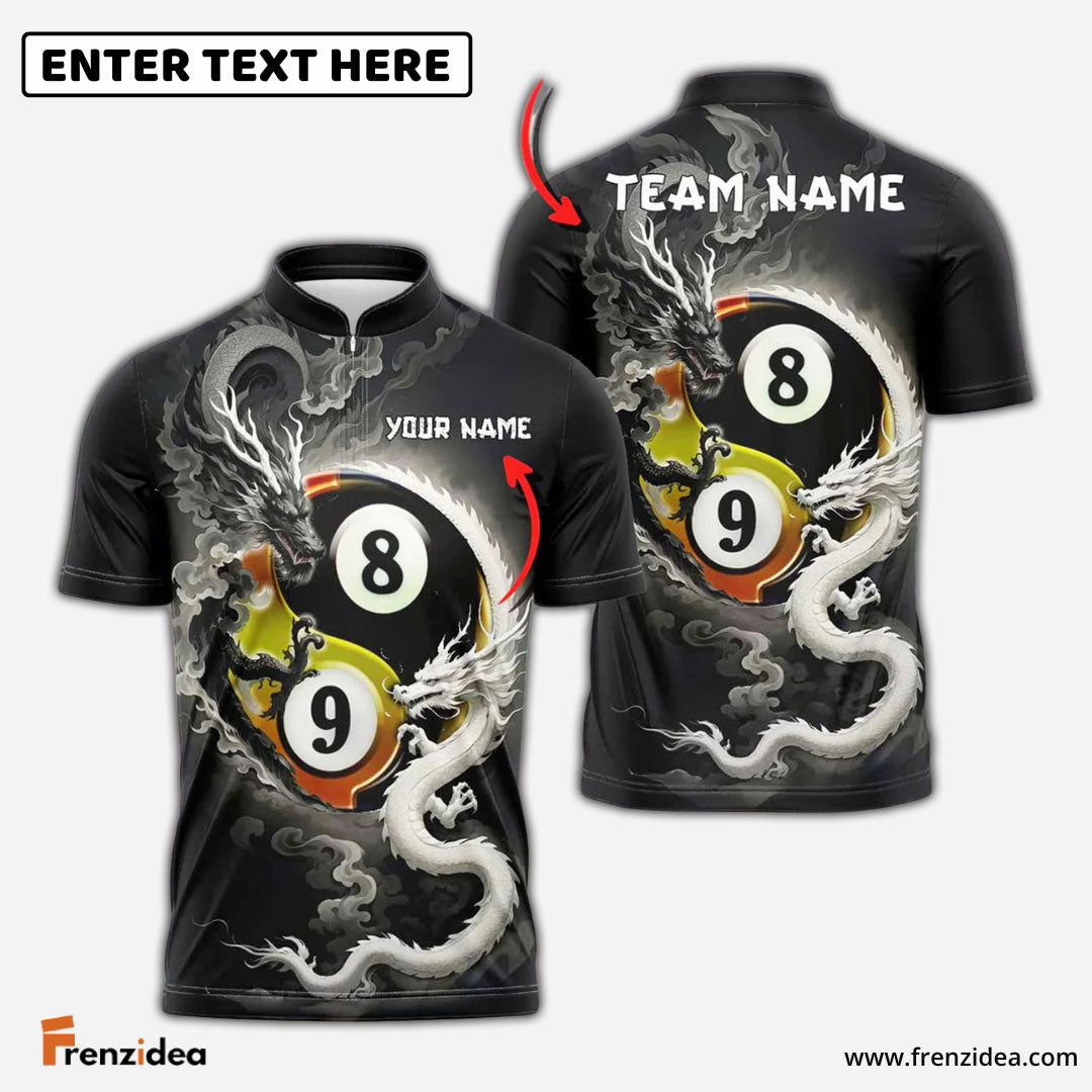 Frenzidea Billiards 8,9 Ball Black And White Dragon Couple Personalized Shirt (3 Options)