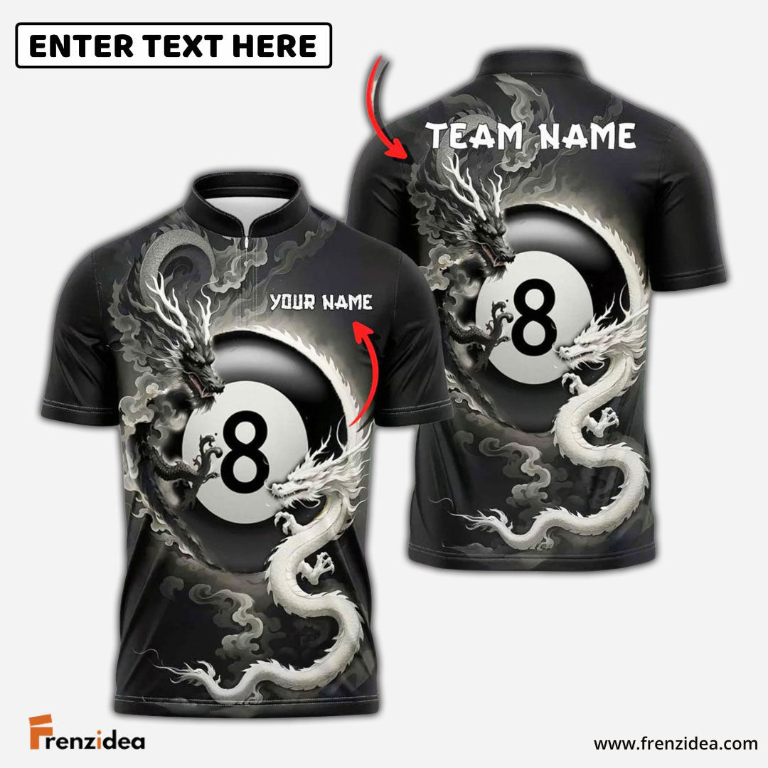 Frenzidea Billiards 8,9 Ball Black And White Dragon Couple Personalized Shirt (3 Options)
