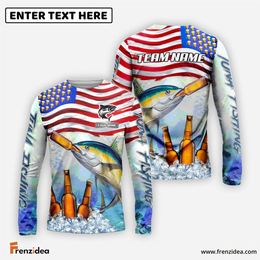 Frenzidea Tuna Fishing American Flag Beer Custom Name & Team Name 3D Shirts