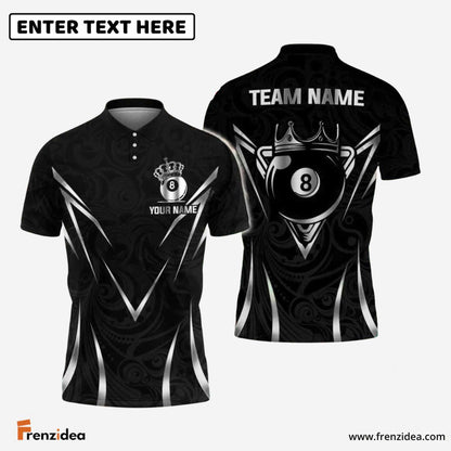 Frenzidea Billiards Ball 8 King Crown Design Personalized Name, Team Name Shirt (6 Colors)