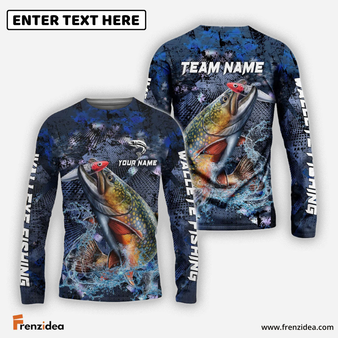 Frenzidea Trout Fishing Dark Blue Camouflage Custom Name & Team Name 3D Shirts