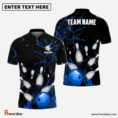 Frenzidea Bowling And Pins Break Glass Pattern Customized Name 3D Shirt (5 Colors)