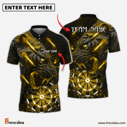 Frenzidea Darts Black Tiger Roaring Fire Personalized Name, Team Name Shirt (4 Colors)