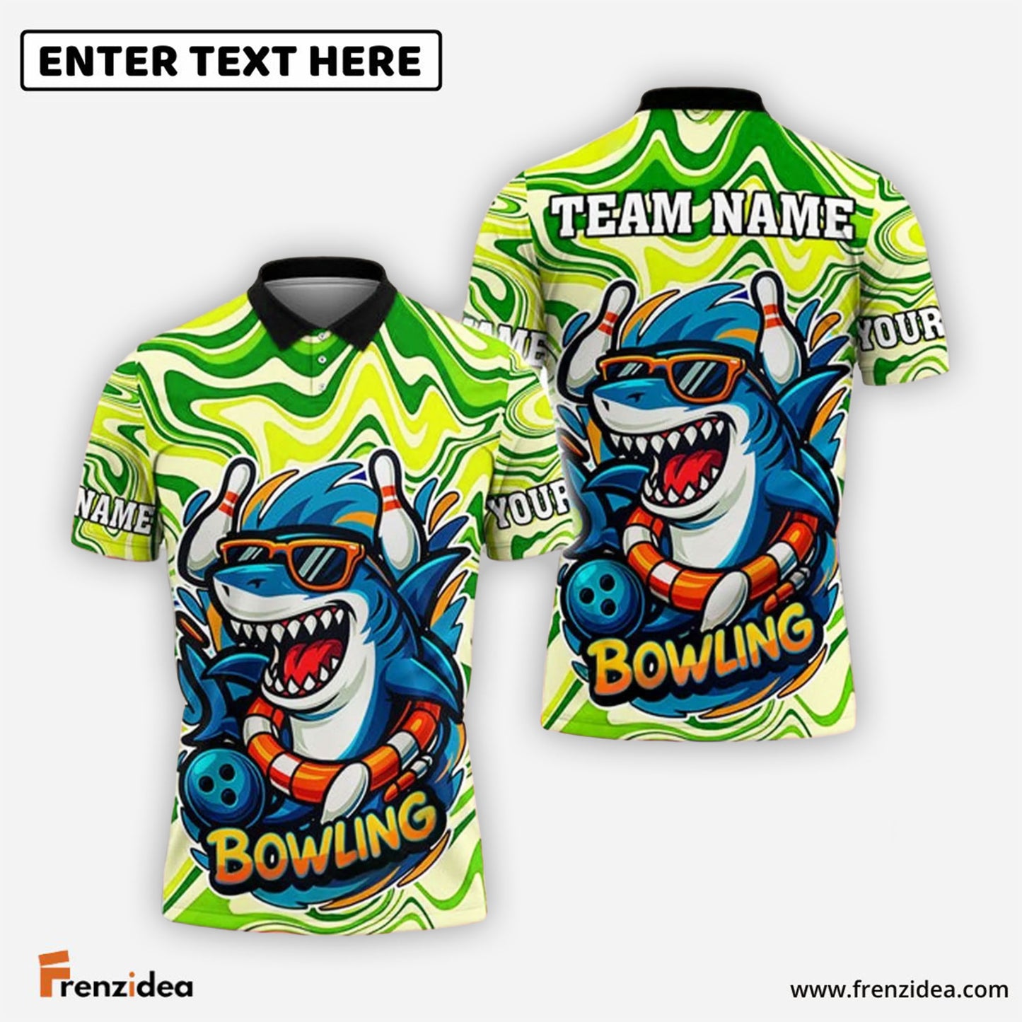 Frenzidea Bowling And Pins Shark Happy Summer Customized Name, Team Name 3D Shirt (4 Colors)