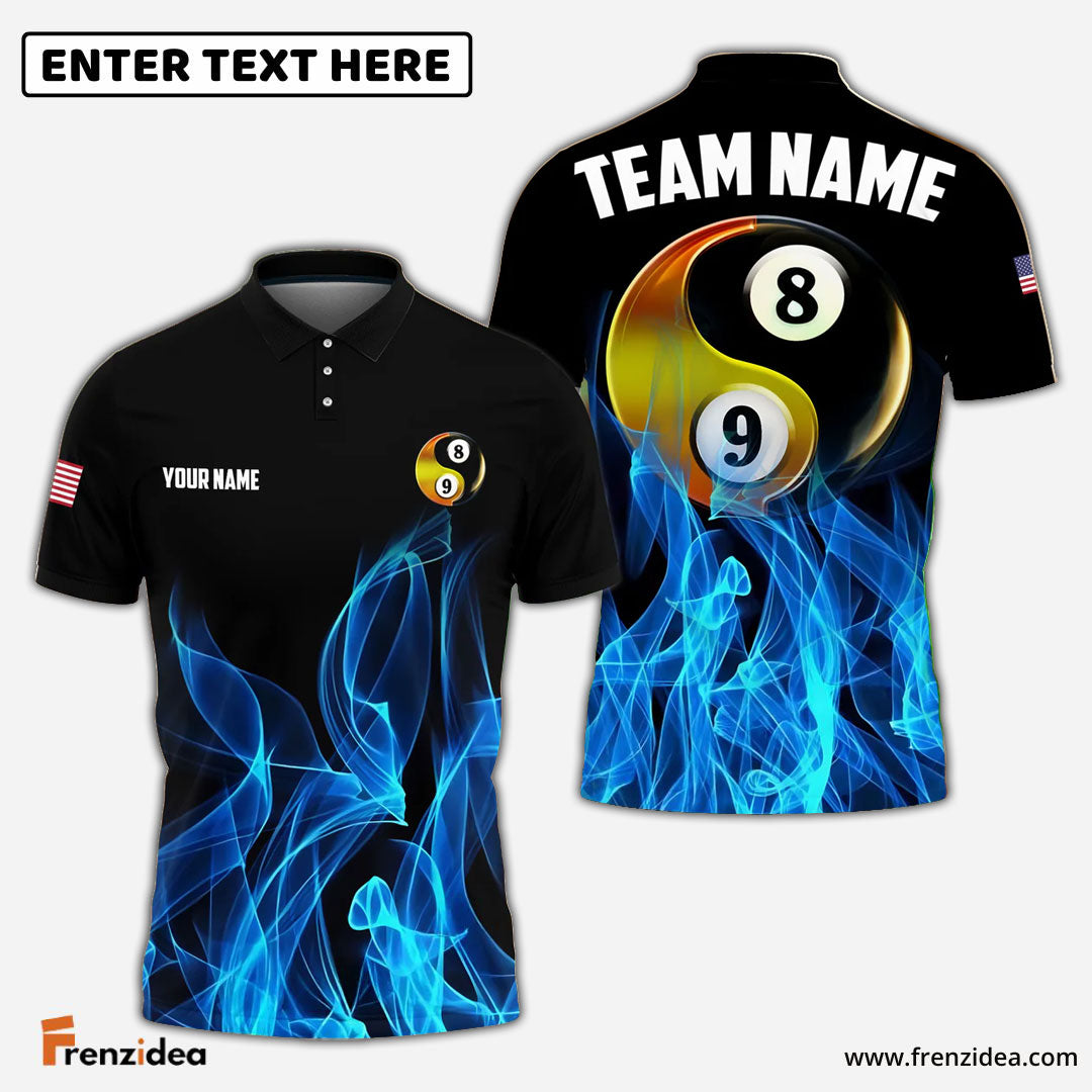Frenzidea Billiards Ball 8&9 Heavenly Flame Personalized Name, Team Name Unisex Shirt (4 Colors) (s)