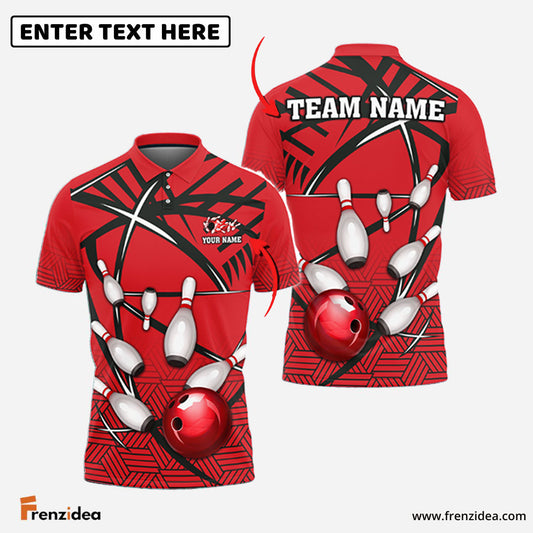 Frenzidea Bowling And Pins Black Net Pattern Customized Name 3D Shirt (4 Colors)