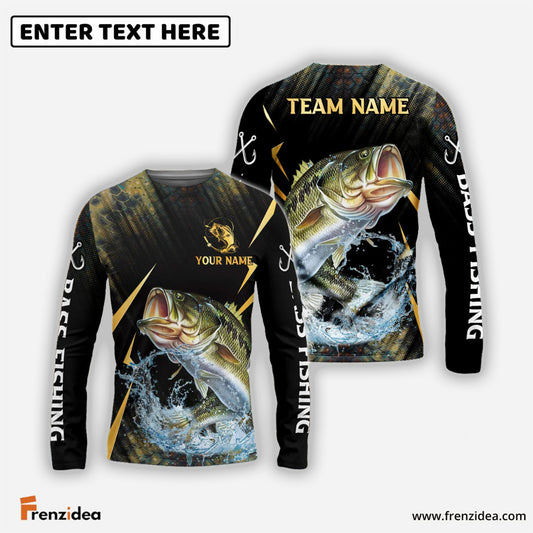 Frenzidea Bass Fishing Golden With Skinfish Pattern Custom Name & Team Name 3D Shirts