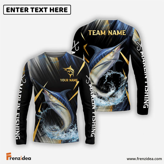 Frenzidea Marlin Fishing Golden With Skinfish Pattern Custom Name & Team Name 3D Shirts