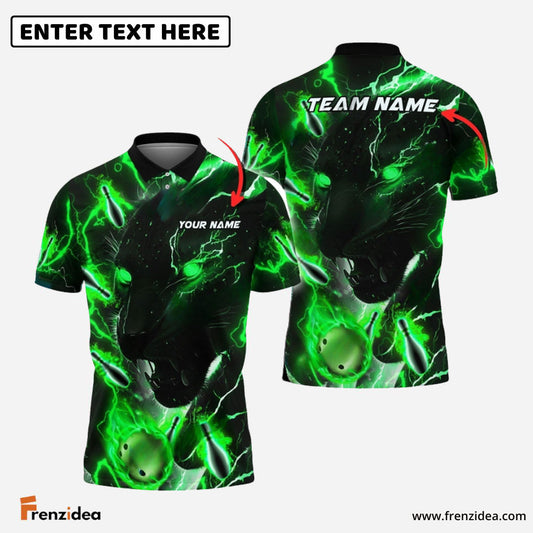 Frenzidea Bowling Black Panther Green Premium Customized Name, Team Name 3D Shirt