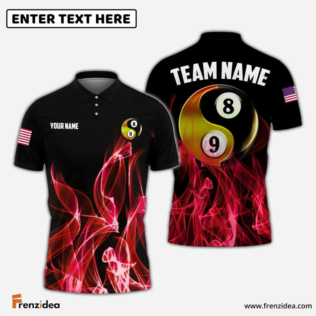 Frenzidea Billiards Ball 8&9 Heavenly Flame Personalized Name, Team Name Unisex Shirt (4 Colors) (s)