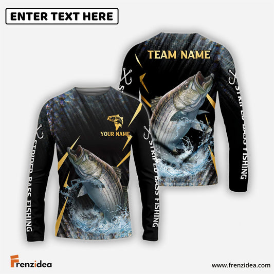 Frenzidea Striped Bass Fishing Golden With Skinfish Pattern Custom Name & Team Name 3D Shirts