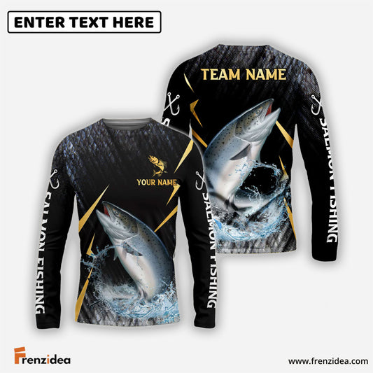 Frenzidea Salmon Fishing Golden With Skinfish Pattern Custom Name & Team Name 3D Shirts