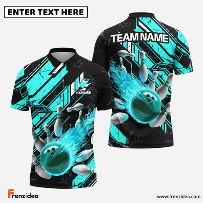 Frenzidea Bowling And Pins Fireball Impact Customized Name 3D Shirt (4 Colors)