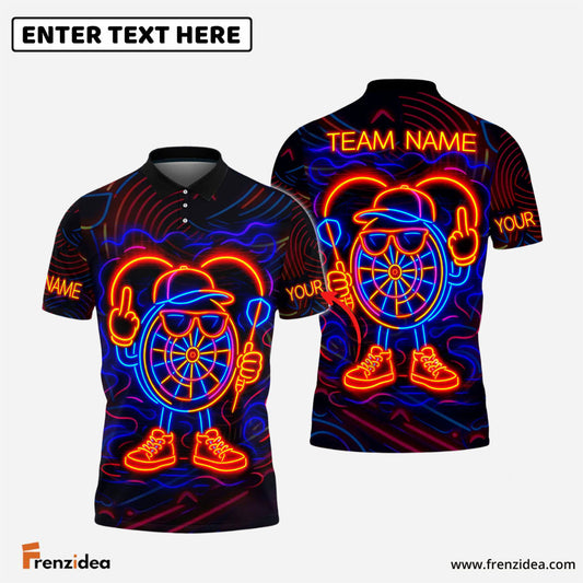 Frenzidea Darts Neon Dartboard Champion Personalized Name, Team Name Shirt (4 Colors)