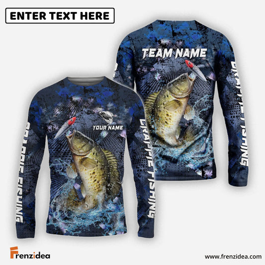 Frenzidea Crappie Fishing Dark Blue Camouflage Custom Name & Team Name 3D Shirts